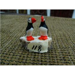 Pair of ivory puffins by R. Kokuluk - 1.5" x 1.5" diameter (2)