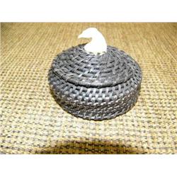 Baleen basket - crude -with whale tail ivory finial by unknown 3" diameter 2.5" tall (2)