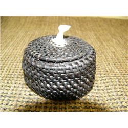 Baleen basket with ivory whale tail finial by Jerry Hawley 3" diameter 2" tall (2)