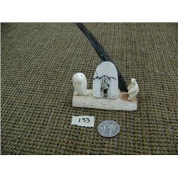 Alaskan scene by Gerald Pentac of kind island various ivory carving with baleen 2.5" high 3" wide (2