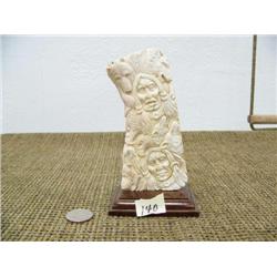 Imported bone on wood base American Indian faces with eagle and bear relief carving (2)