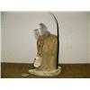 Image 1 : Alaska native scene with relief bone carving of  whale, ivory mask, baleen, feathers on bone base 6"
