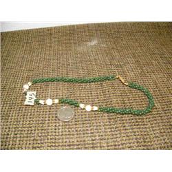 Jade and white bead necklace with gold metal accents (171)