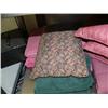 Image 2 : Lot of green and pink towels, pink bedspread, and pink pillows (172)