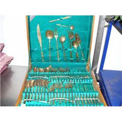 Set of solid brass silver wear handmade in Thailand in wood box (167)