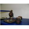 Image 2 : Lot of: pigeon, plate and 2 small containers, 2 wood ducks - one missing head, ceramic duck and faux