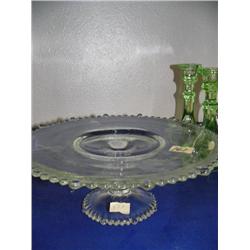 Glass cake stand with etched cornflower pattern(171)