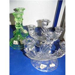 Set of 2 - 3 tiered candle holders with etched rose pattern on bottom 3 tier candle holders are also
