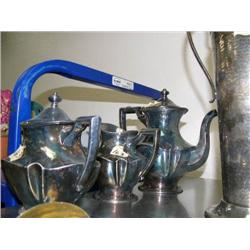 Silver plated teapot, sugar bowl and milk pitcher (172)