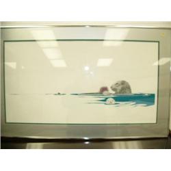 Framed Print of sea otter in ocean with pup 827/1000 by Powell - 15.5" by 30" (23)