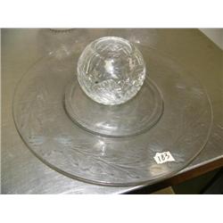 Lot of 2 cut crystal glass items, etched palte(172)