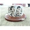 Image 1 : Mastodon ivory mounted on wood scrimshawed of alaska native family, very well done - 5" wide, 3" hig