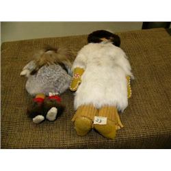 Lot of 3: 2 fur dolls, and a fur and beaded glass case (178)