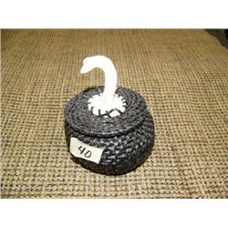 Baleen basket with large ivory whale tail finial that was broken and repaired - 3.5" tall (178)