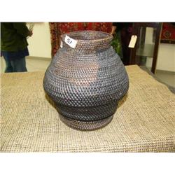 Very old basket not baleen, black wood 8" tall 7" wide (178)