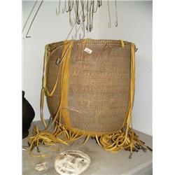 Very large basket with suede and tin design 16" tall 16" diameter (178)