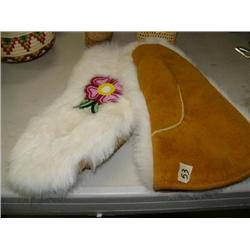 Pair of fur mittens with bead work (178)