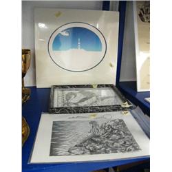 Lot of 3 pieces of artwork: signed and numbered (158)