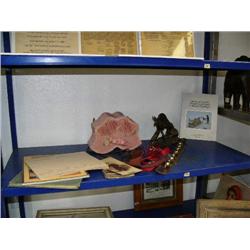 Entire shelf: bells, old neckties, photographs (2)