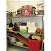 Image 1 : Entire cart of baseball cards, birch basket with broken bottom, lanterns, jug and bowl set, toys, co