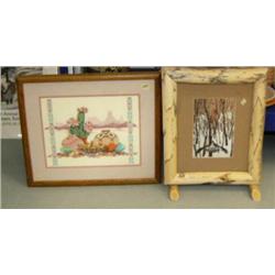 Lot of 2: framed and matted cross-stitch and uniquely framed Bev Doolittle print (178)