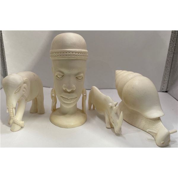 Head & Various Animals Carved from Ivory