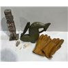 Image 2 : Metal Statue, Ivory Carvings & Knife, Stone Carving, and Gloves