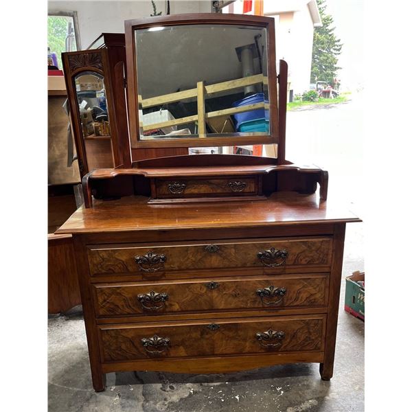 Antique Hardwood Dresser/Vanity with Mirror 42Wx19Dx57.5H