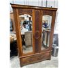 Image 1 : Antique Wardrobe, Double Door and Mirror with Decorative Carvings 50Wx18.5Dx75H