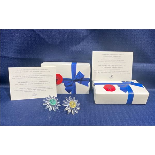 Swarovski Crystal Flowers, Green & Yellow, Original Boxes and Certificate of Authenticity