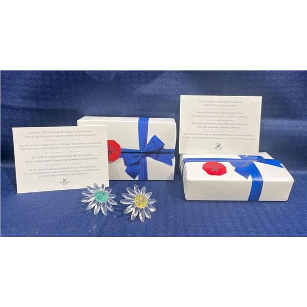 Swarovski Crystal Flowers, Green & Yellow, Original Boxes and Certificate of Authenticity