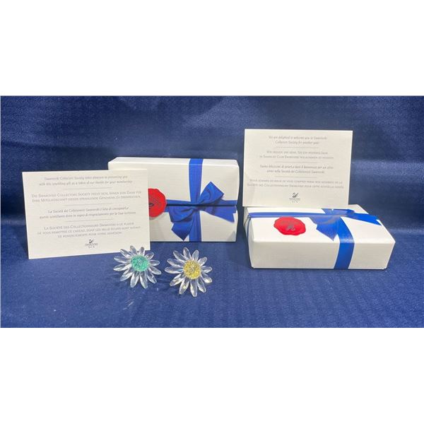 Swarovski Crystal Flowers, Green & Yellow, Original Boxes and Certificate of Authenticity