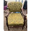 Image 1 : Green Floral Upholstered Hardwood Carved Chair 23Wx22Dx35H, seat height 17H
