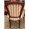 Image 2 : Wooden Pink Striped Upholstery Floral and Carved Chair 20Wx18Dx36H, seat height 19H