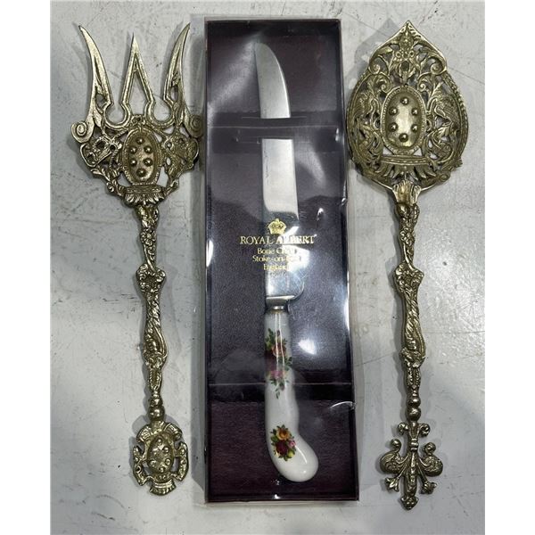 Royal Albert Bone China Cake Knife, Fancy Salad Fork and Spoon