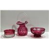 Image 1 : Cranberry Glass Collection: King Crown Compote Bowl, Rossi Vase, and Footed Bowl