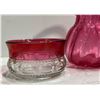 Image 4 : Cranberry Glass Collection: King Crown Compote Bowl, Rossi Vase, and Footed Bowl