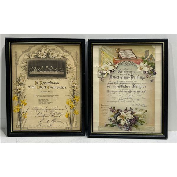 Catholic Confirmation Certificates from 1932 and 1934 in English and German