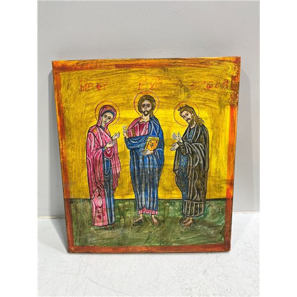 Jesus, John the Baptist, and Mary on Solid Wood 10.5Wx12H