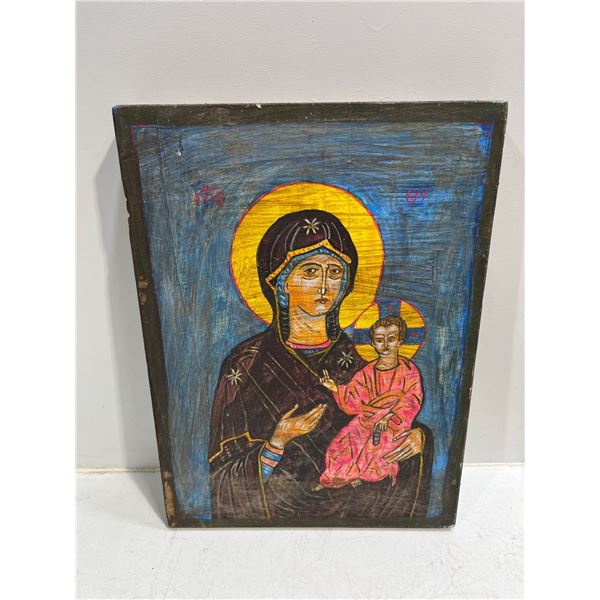 Mary and Baby Jesus on Solid Wood 9Wx12H