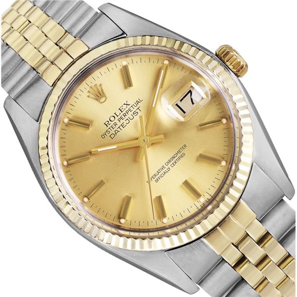 Rolex Mens Two Tone Champagne Index Datejust Wristwatch With Rolex Box