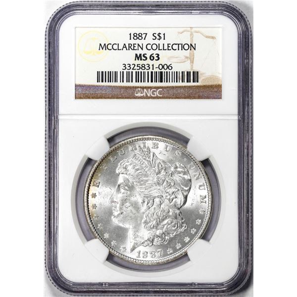 1887 $1 Morgan Silver Dollar Coin NGC MS63 Mcclaren Collection