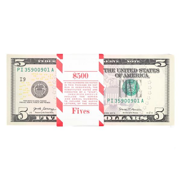 Pack of (100) Consecutive 2017A $5 Federal Reserve Notes Minneapolis