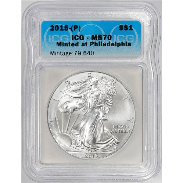 2015-(P) $1 American Silver Dollar Coin ICG MS70 Philadelphia