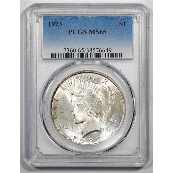 1923 $1 Peace Silver Dollar Coin PCGS MS65