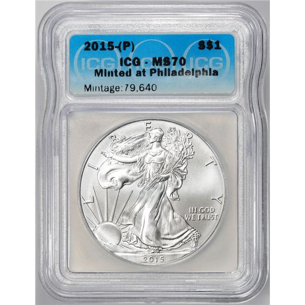 2015-(P) $1 American Silver Dollar Coin ICG MS70 Philadelphia
