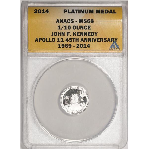 2014 Proof 1/10 oz Platinum JFK Apollo 11 Anniversary Medal ANACS MS68