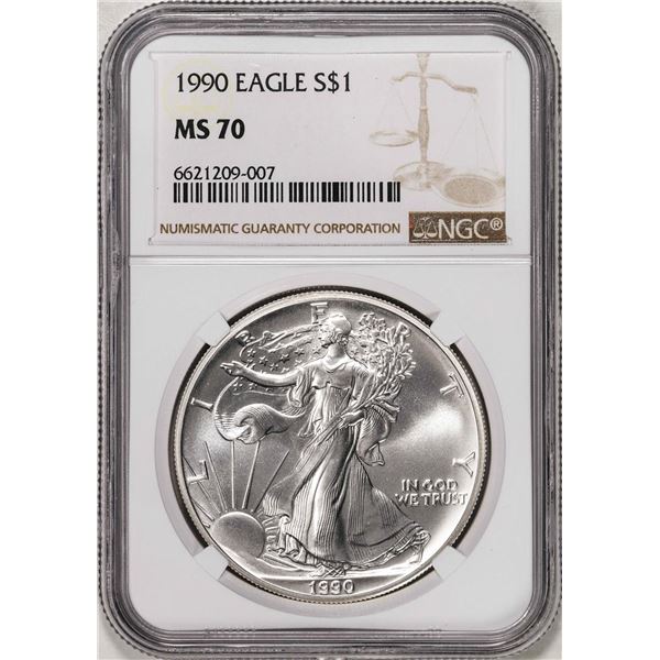 1990 $1 American Silver Eagle Coin NGC MS70
