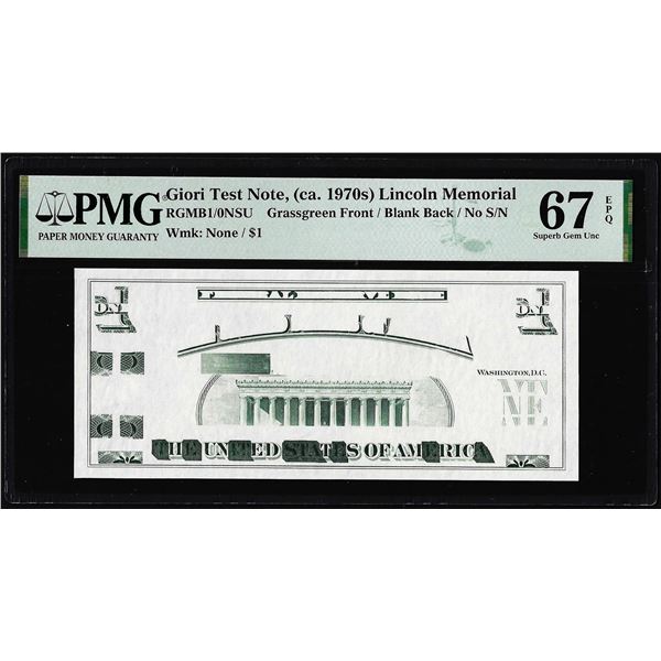 Circa 1970's Lincoln Memorial Giori Test Note PMG Superb Gem Uncirculated 67EPQ