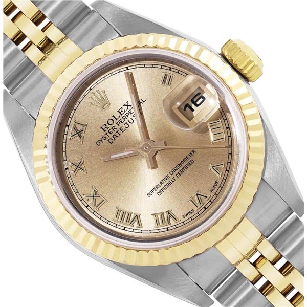Rolex Ladies Two Tone Champagne Roman Datejust Wristwatch